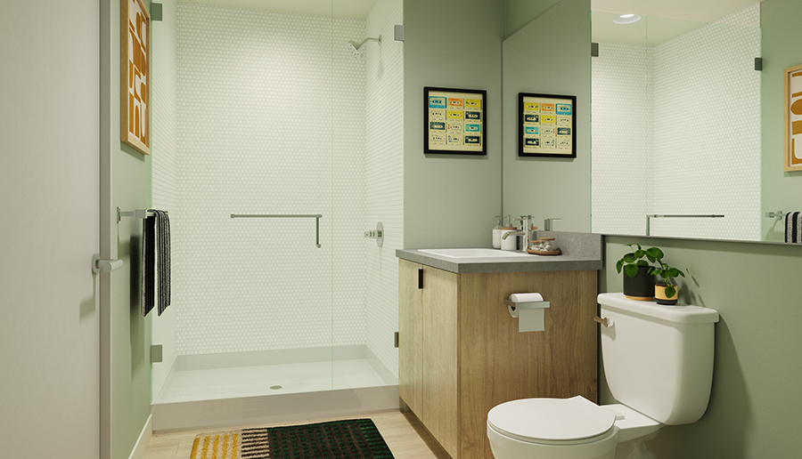 Apartment bathroom with a walk in shower