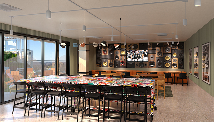 Meeting space featuring a large conference table