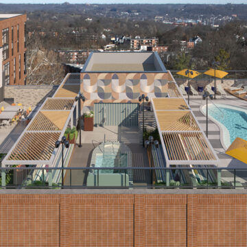 Aerial view of student housing rooftop