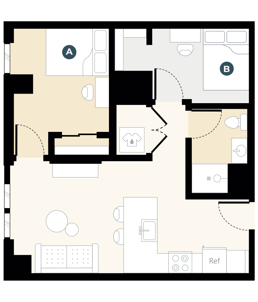 Rendering for 2x1 A floor plan