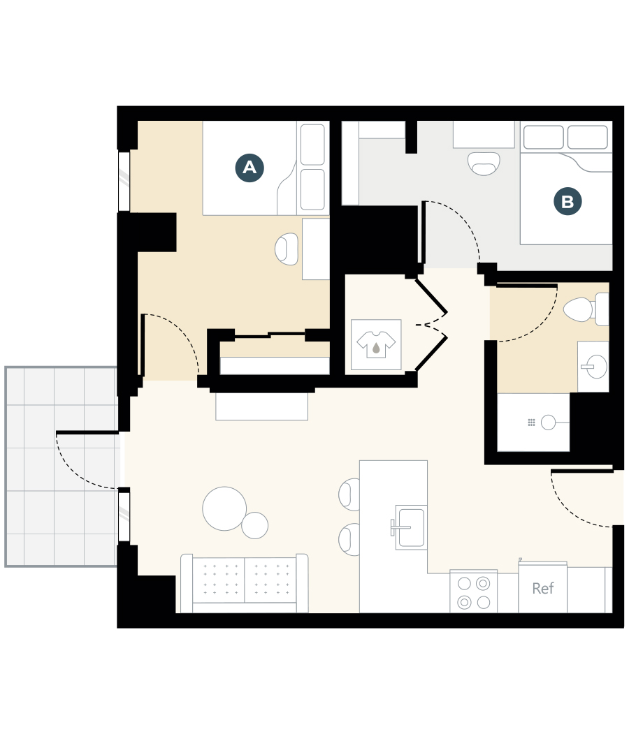 Rendering for 2x1 B floor plan