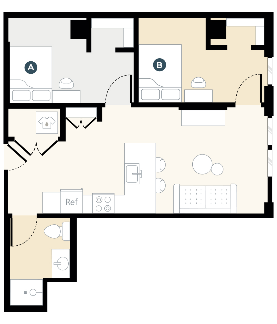Rendering for 2x1 B floor plan