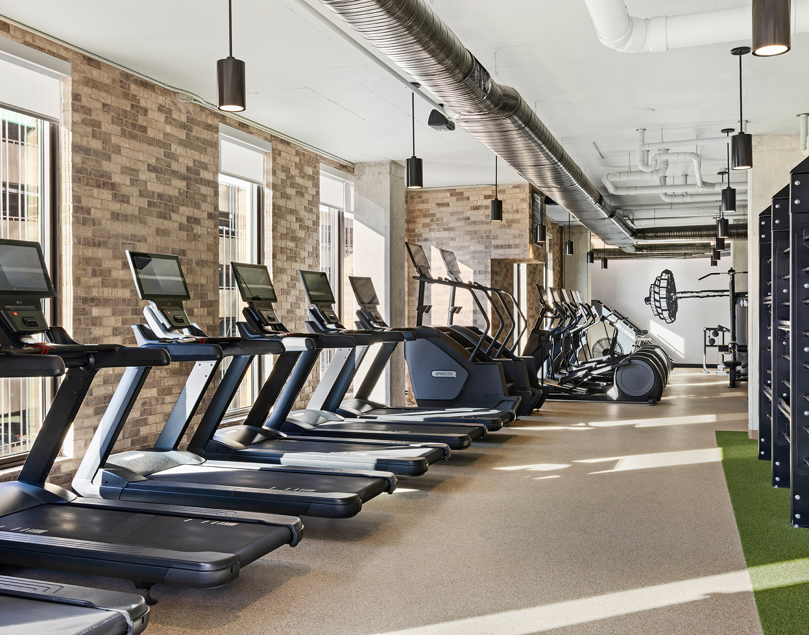 fitness center with treadmills