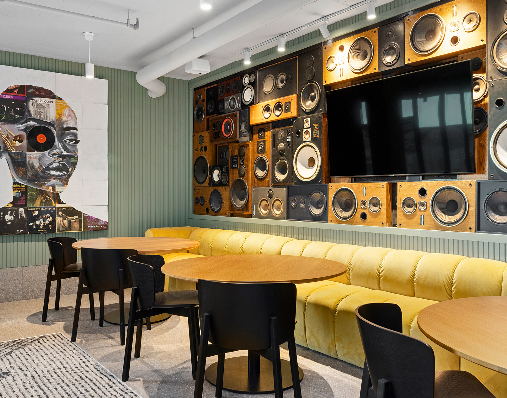 retro-style room with a stereo wall