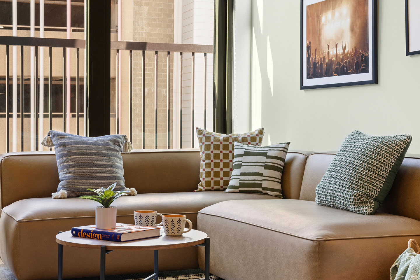 Beige couch and coffee table